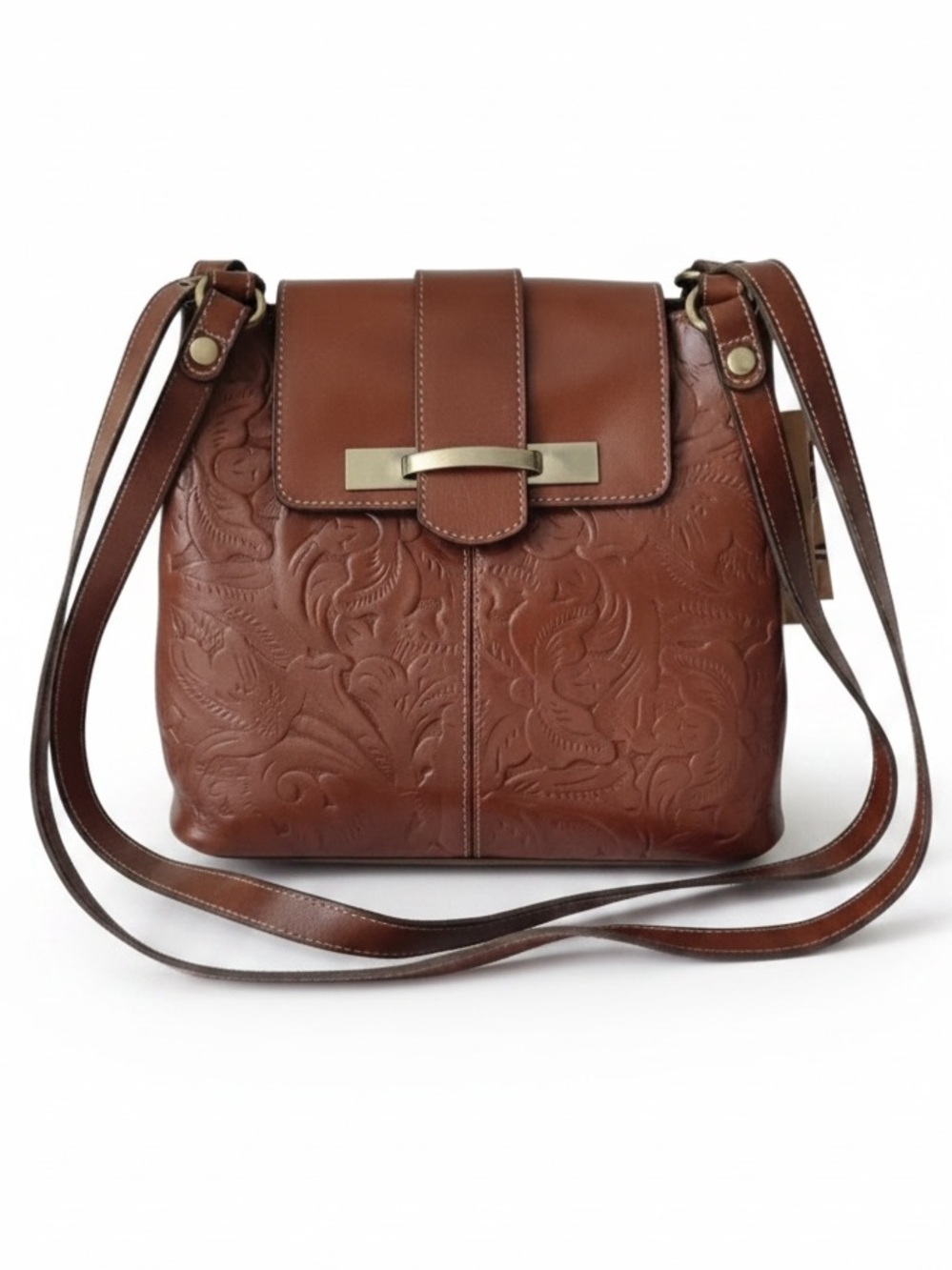 NWT Patricia Nash Embossed Brown Tooled Leather Crossbody Shoulder Bag